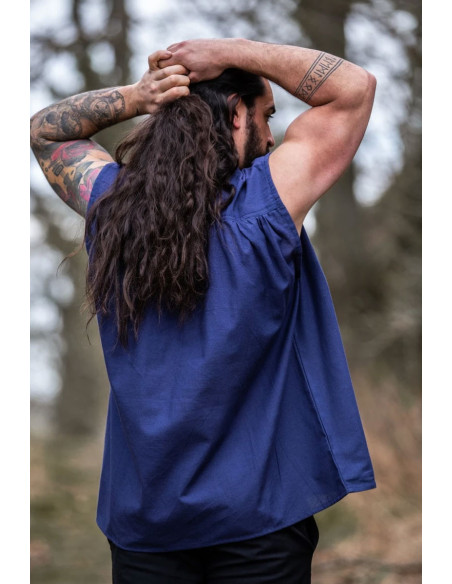 Camicia medievale blu senza maniche,...