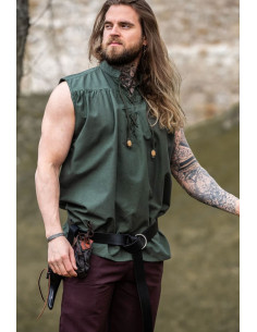 Camicia medievale verde senza maniche, modello Louis