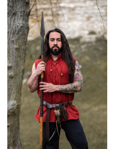 Camicia medievale rossa senza maniche, modello Louis