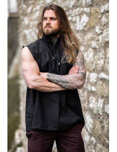 Camicia medievale nera senza maniche, modello Louis