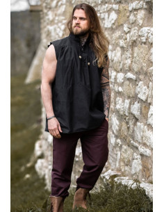 Camicia medievale nera senza maniche, modello Louis 2