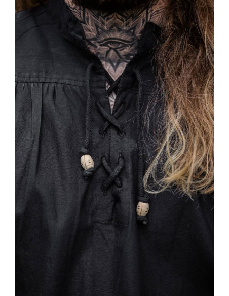 Camicia medievale nera senza maniche,...
