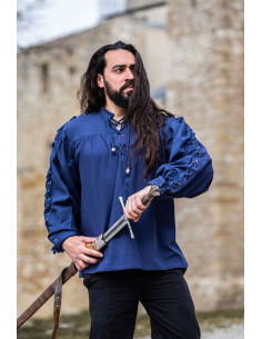 Camicia medievale Adrian con lacci, colore blu