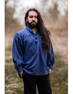 Camicia medievale blu Friedrich con cravatte
