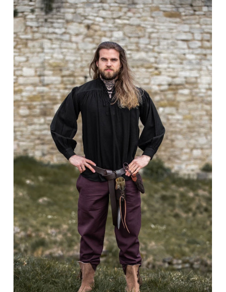 Camicia medievale nera con lacci