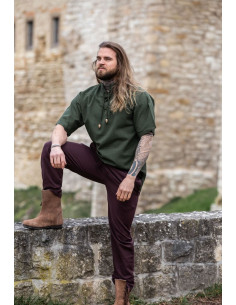 Camicia medievale con maniche corte e cravatte, verde