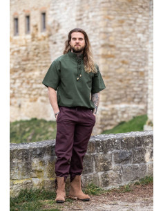 Camicia medievale con maniche corte e cravatte, verde 2