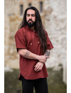 Camicia medievale a maniche corte con lacci, rossa