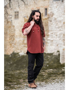 Camicia medievale a maniche corte con lacci, rossa 2