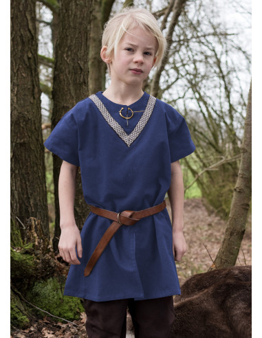 Tunica medievale intrecciata Ailrik per bambino, maniche corte, blu