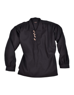 Camicia medievale con bottoni in legno, nera