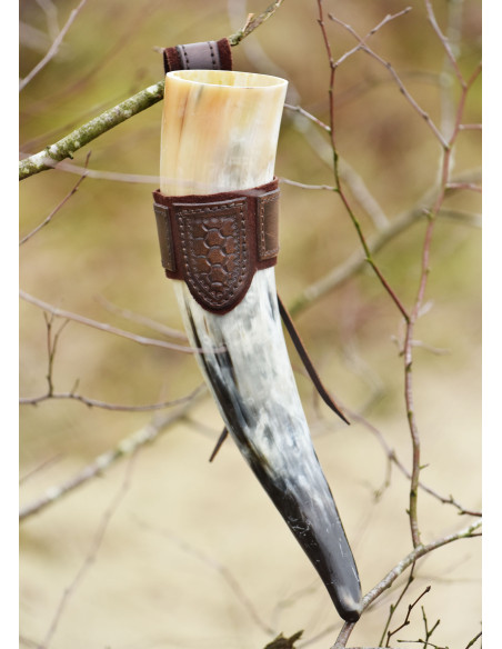 Tahalí per corno in pelle e camoscio,...