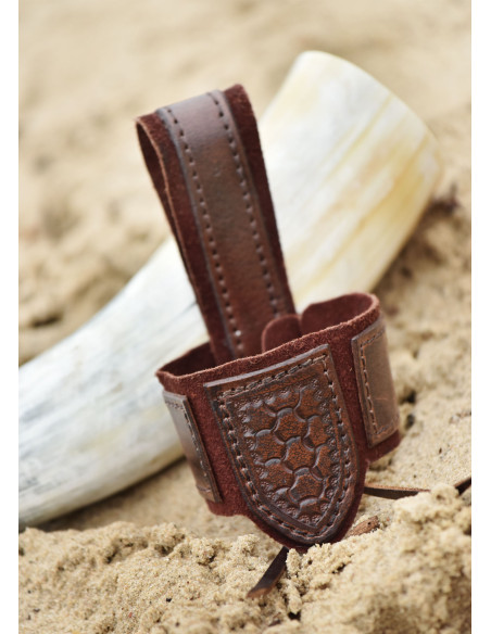 Tahalí per corno in pelle e camoscio,...