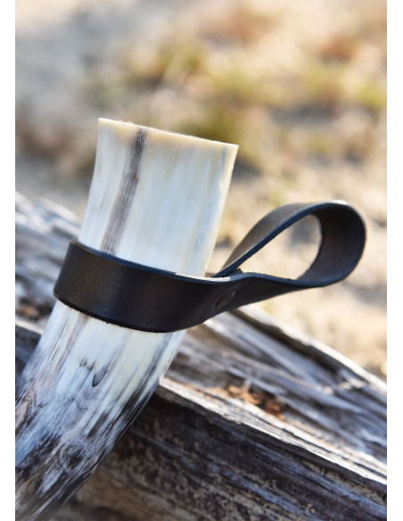 Tahalí semplice per corno in cuoio, nero