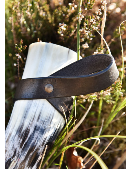 Tahalí semplice per corno in cuoio, nero