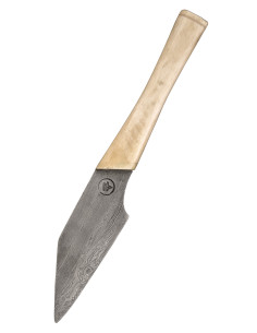 Coltello piccolo tipo Seax con lama in acciaio damasco
