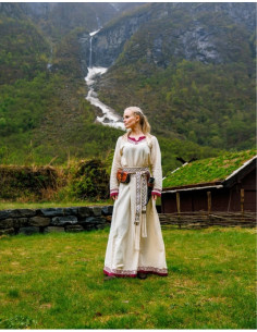 Abito vichingo modello Lagertha, bicolore naturale-rosso
