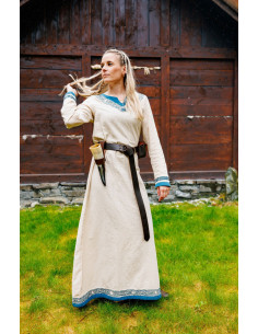 Abito vichingo modello Lagertha, bicolore naturale-blu