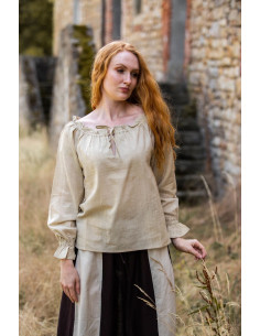 Blusa medievale color crema, con maniche lunghe