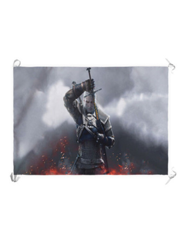 Stendardo-Bandiera Geralt di Rivia, The Witcher III Wildhunt (70x100 cm.)
 Materiale-Raso