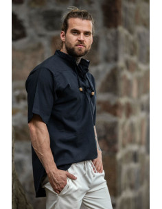 Camicia medievale a maniche corte con lacci, colore nero