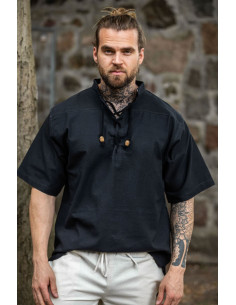 Camicia medievale a maniche corte con lacci, colore nero 2