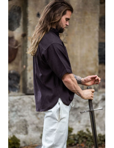 Camicia medievale a maniche corte con lacci, marrone 2