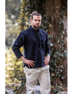 Camicia medievale spessa con lacci, nera