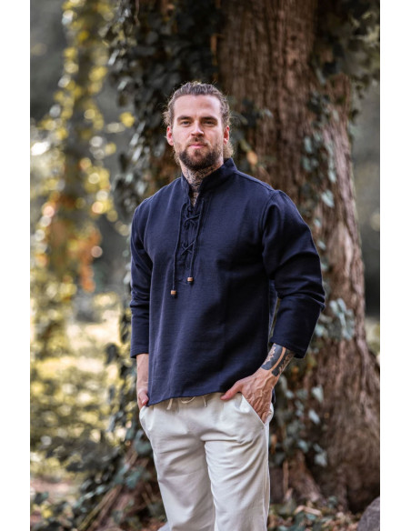 Camicia medievale spessa con lacci, nera