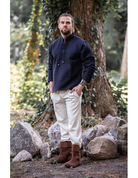 Camicia medievale spessa con lacci, nera