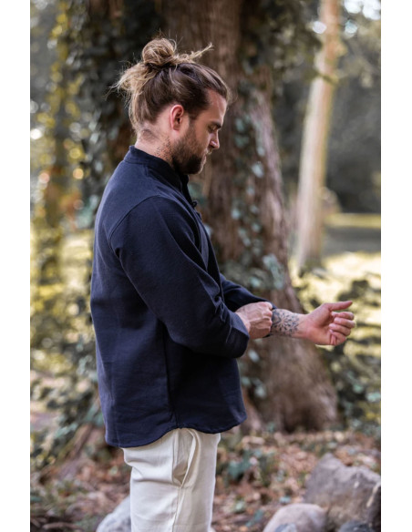 Camicia medievale spessa con lacci, nera