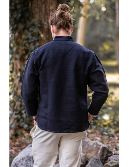 Camicia medievale spessa con lacci, nera