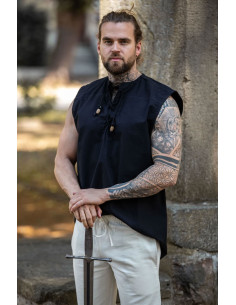 Camicia medievale nera senza maniche, modello Jean 2