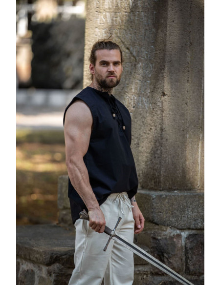 Camicia medievale nera senza maniche,...