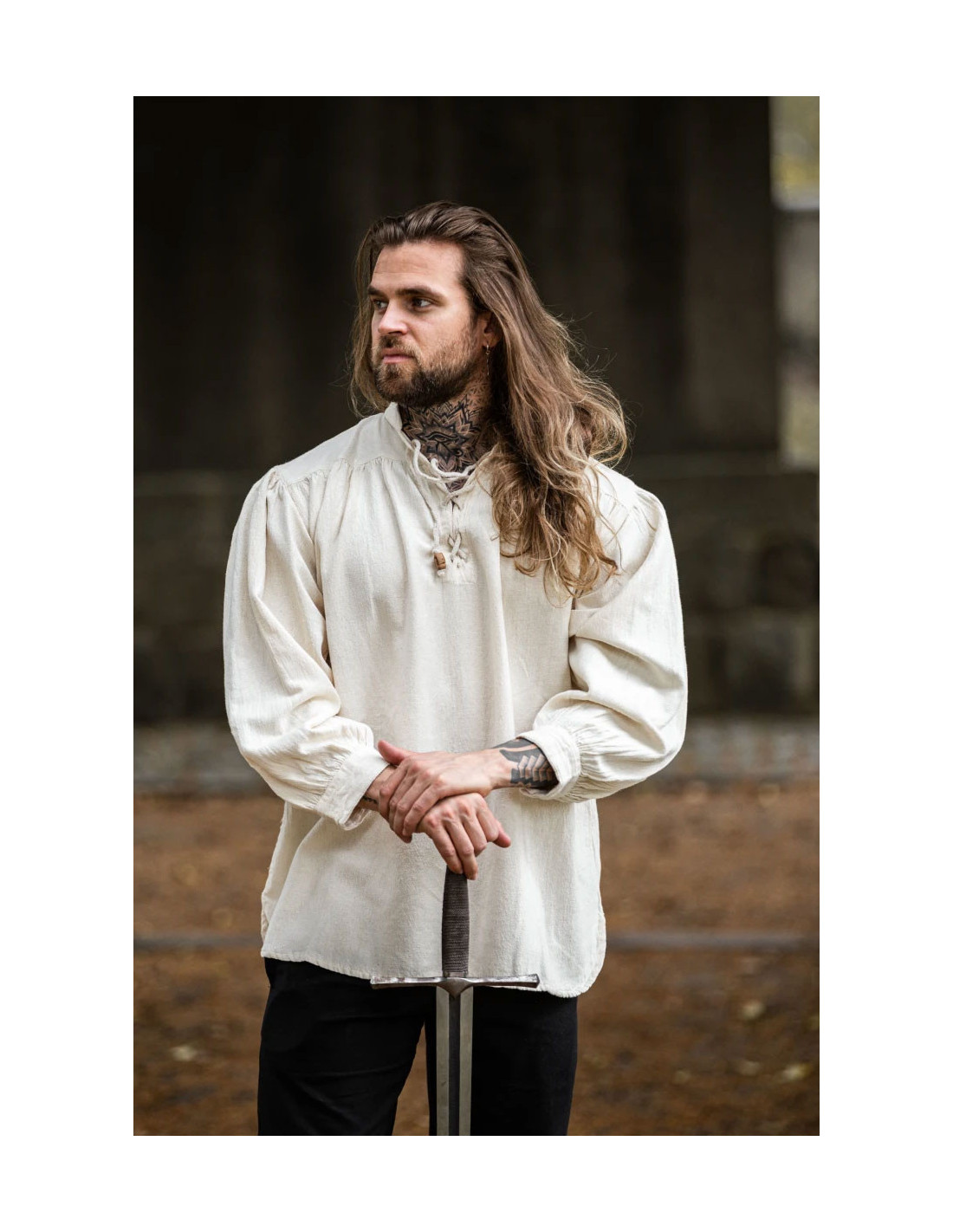 Camicia medievale crema con cravatte Negozio Medievale
