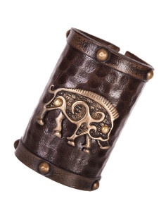 Bracciale celtico di cinghiale, pelle marrone