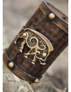 Bracciale celtico di cinghiale, pelle marrone 2