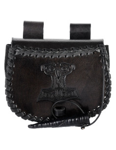Borsa vichinga Martello di Thor in pelle nera, da portare...