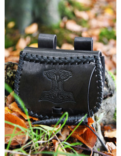 Borsa vichinga Martello di Thor in pelle nera, da portare... 2