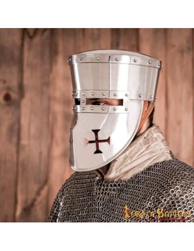 Templari elmo cavaliere con finitura nera di design in ottone Halloween Medievale Crusader 