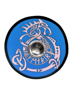 Scudo vichingo dipinto a mano con Fenrir, 61 cm. O