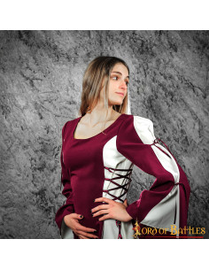 Abito medievale da donna Zuria, bicolore bordeaux-greggio