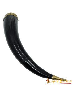 Corno per bere vichingo con raccordi in ottone, 300-400 ml.