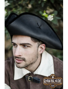 Cappello da pirata tricorno Jack Rackham, nero