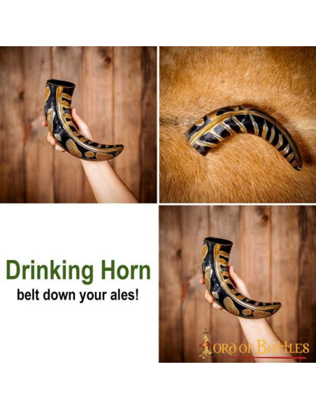 Corno vichingo con disegni incisi...