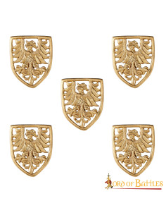 Set di 5 scudi con aquila araldica da cintura (3,5x4 cm.)