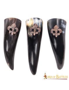 Set di 3 corni potori vichinghi design Fleur de Lis