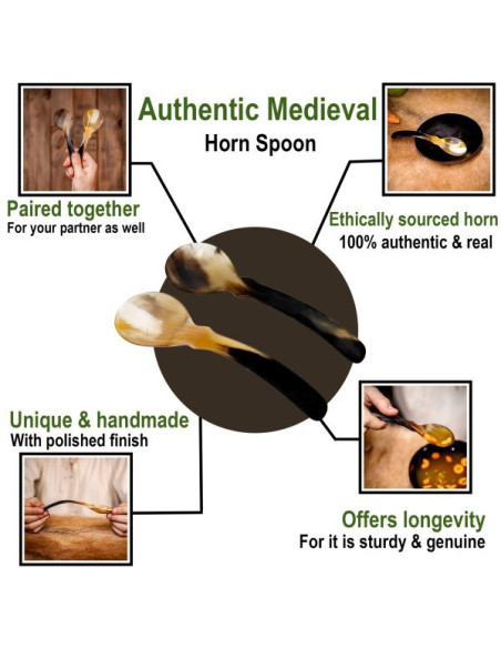 Set di 2 cucchiai in vero corno stile...