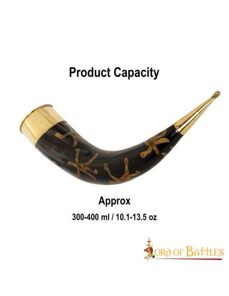 Corno per bere con raccordi in ottone...