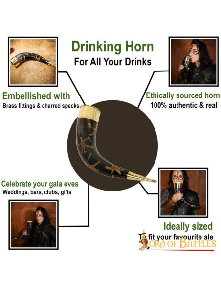 Corno per bere con raccordi in ottone...